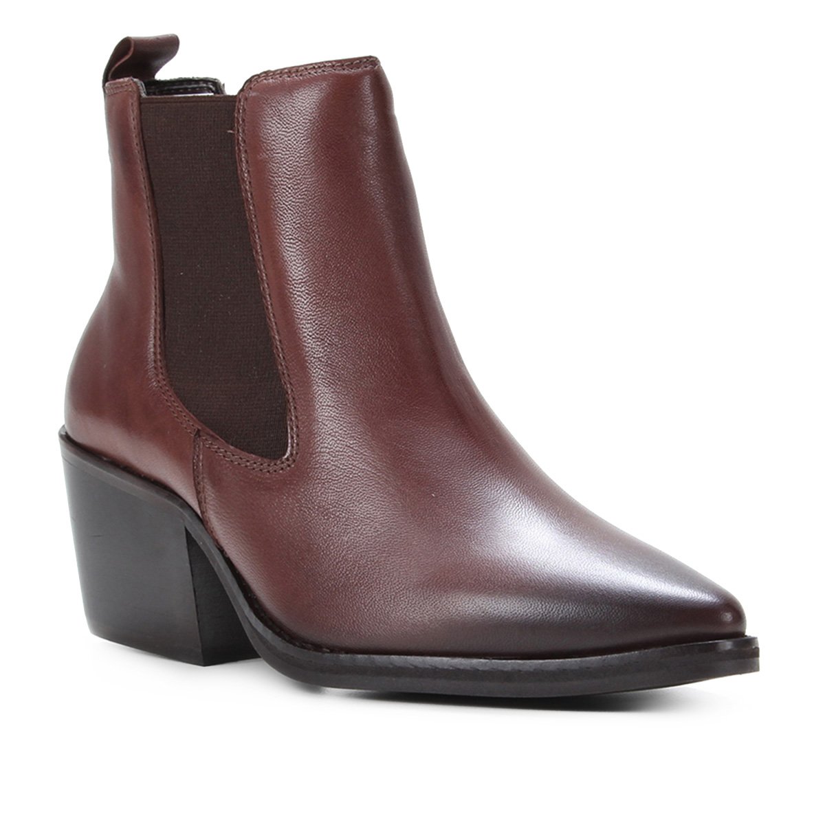 Bota Chelsea Shoestock Couro Cano Curto Feminina - Café Menor preço em Bota Chelsea Shoestock Couro Cano Curto Feminina - Café