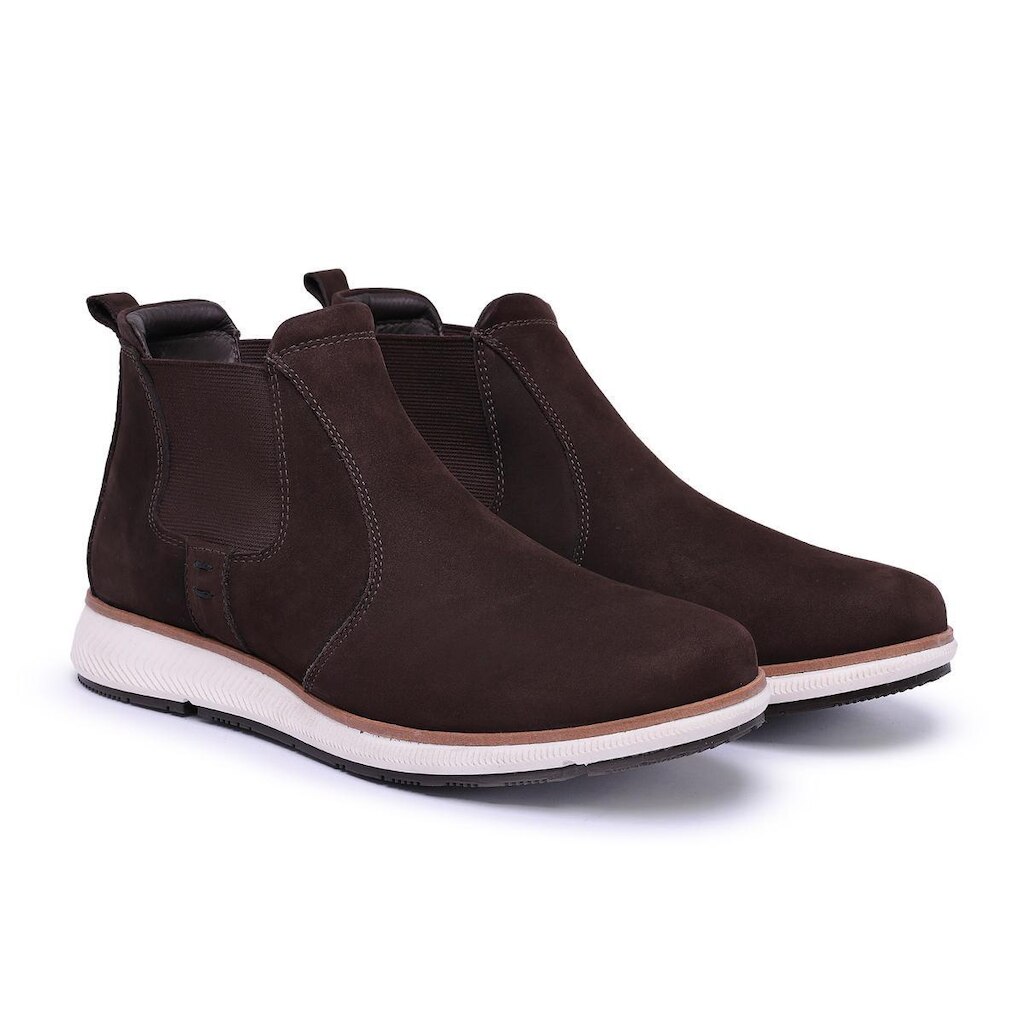 Bota Chelsea Sport de Couro com Sola de EVA Extremo Conforto Modelo 104 Nobuck Cafe