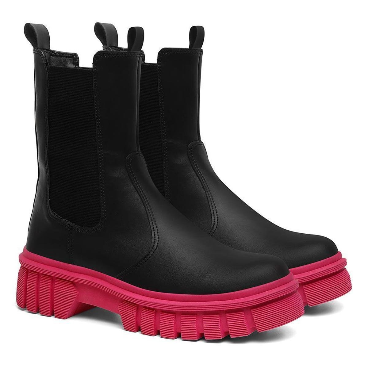 Bota Chelsea Vicerinne Feminina Tratorada Daring Cano Médio - Preto+Rosa Menor preço em Bota Chelsea Vicerinne Feminina Tratorada Daring Cano Médio - Preto+Rosa