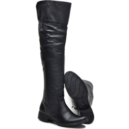 Bota Cla-Clê Over The Knee Cano Longo Couro Feminina - Preto