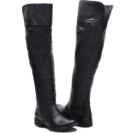 Bota Cla-Clê Over The Knee Cano Longo Couro Feminina - Preto