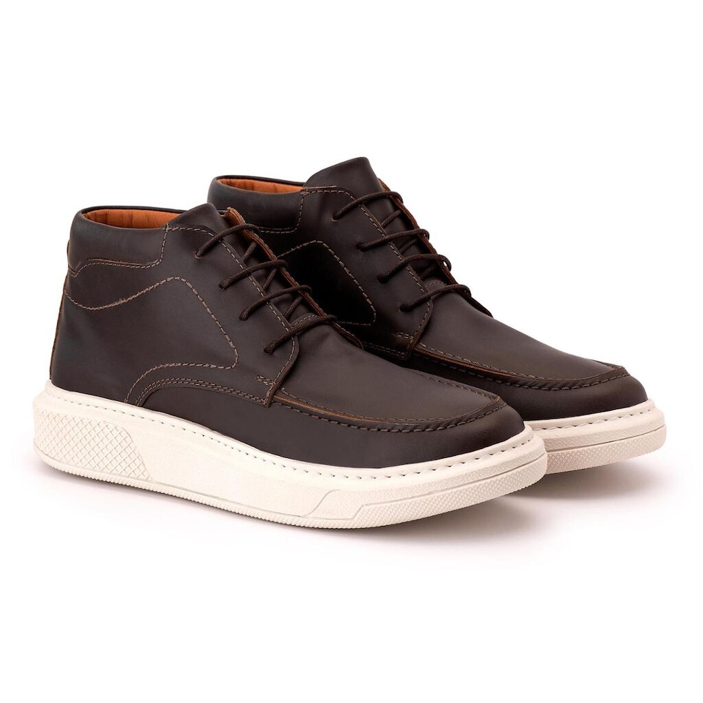 Bota Comfort Masculina Em Couro Rústico Café