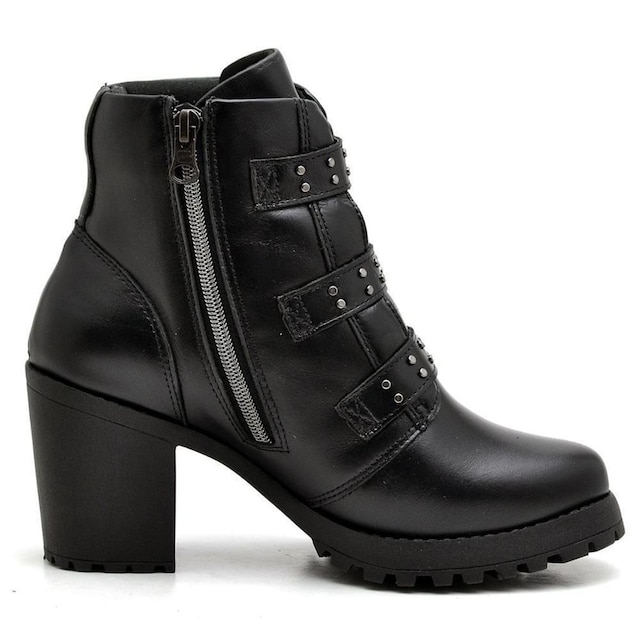 Bota Cortuno Couro Tratorada Conforto Inverno Feminina