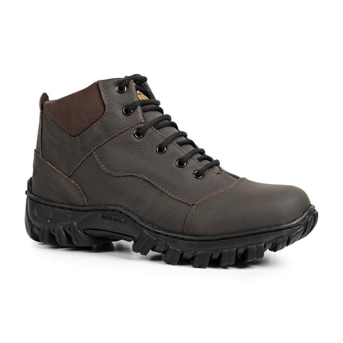 Bota Coturno Adventure Couro Masculina Cano Médio Trilha Menor preço em Bota Coturno Adventure Couro Masculina Cano Médio Trilha