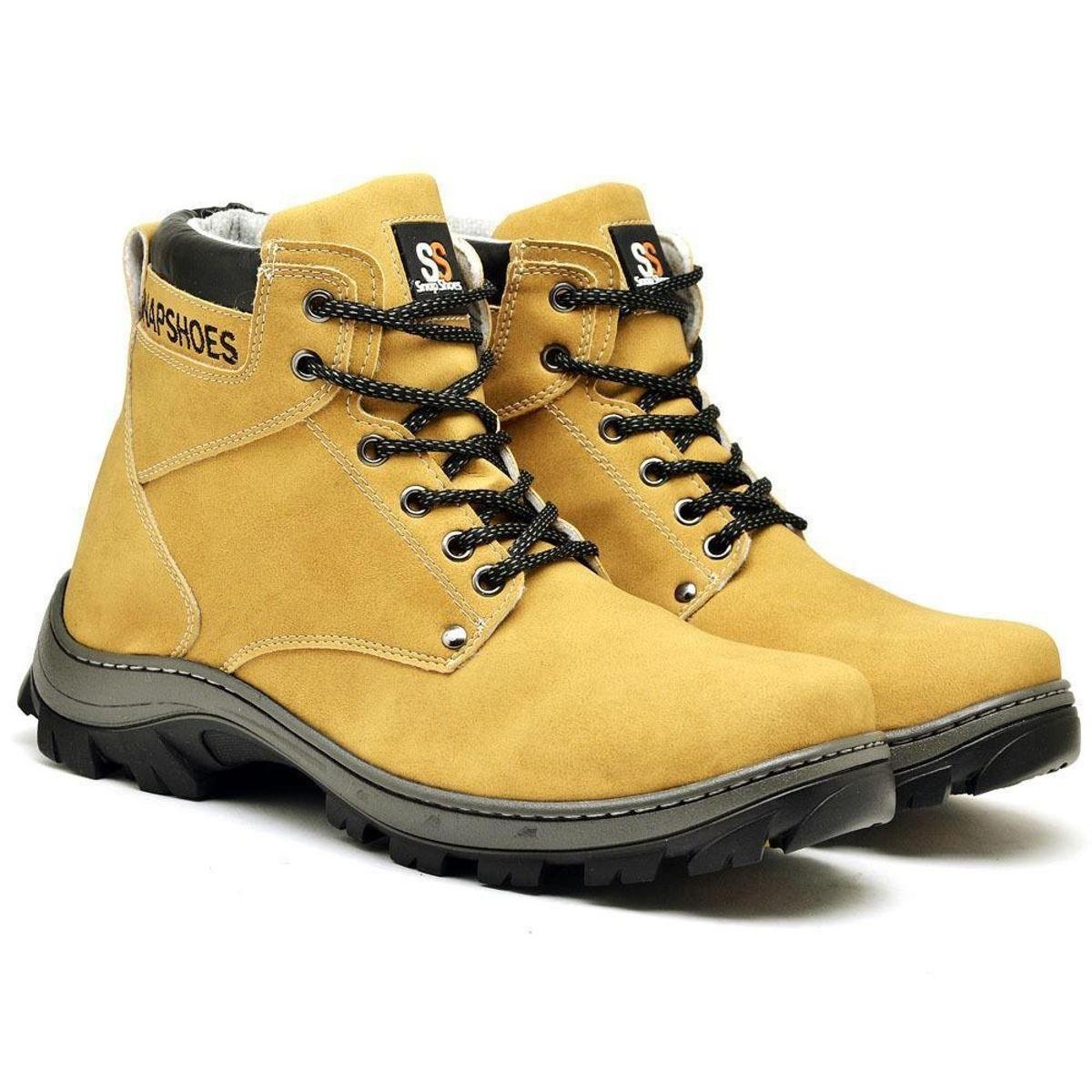 Bota Coturno Adventure Masculino Cadarço Conforto Casual - Amarelo Menor preço em Bota Coturno Adventure Masculino Cadarço Conforto Casual - Amarelo