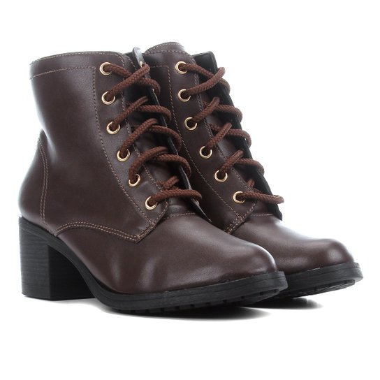 Bota Coturno Ala Coturno Salto Grosso Feminina - Café