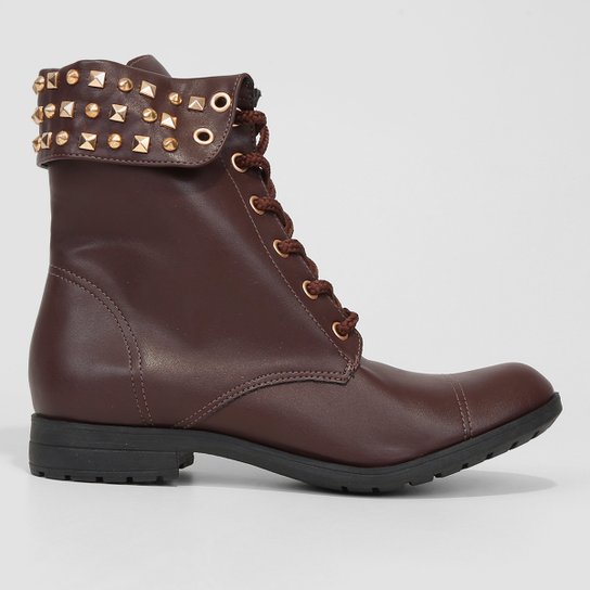 Bota Coturno Ala Multi Tachas Feminina - Café