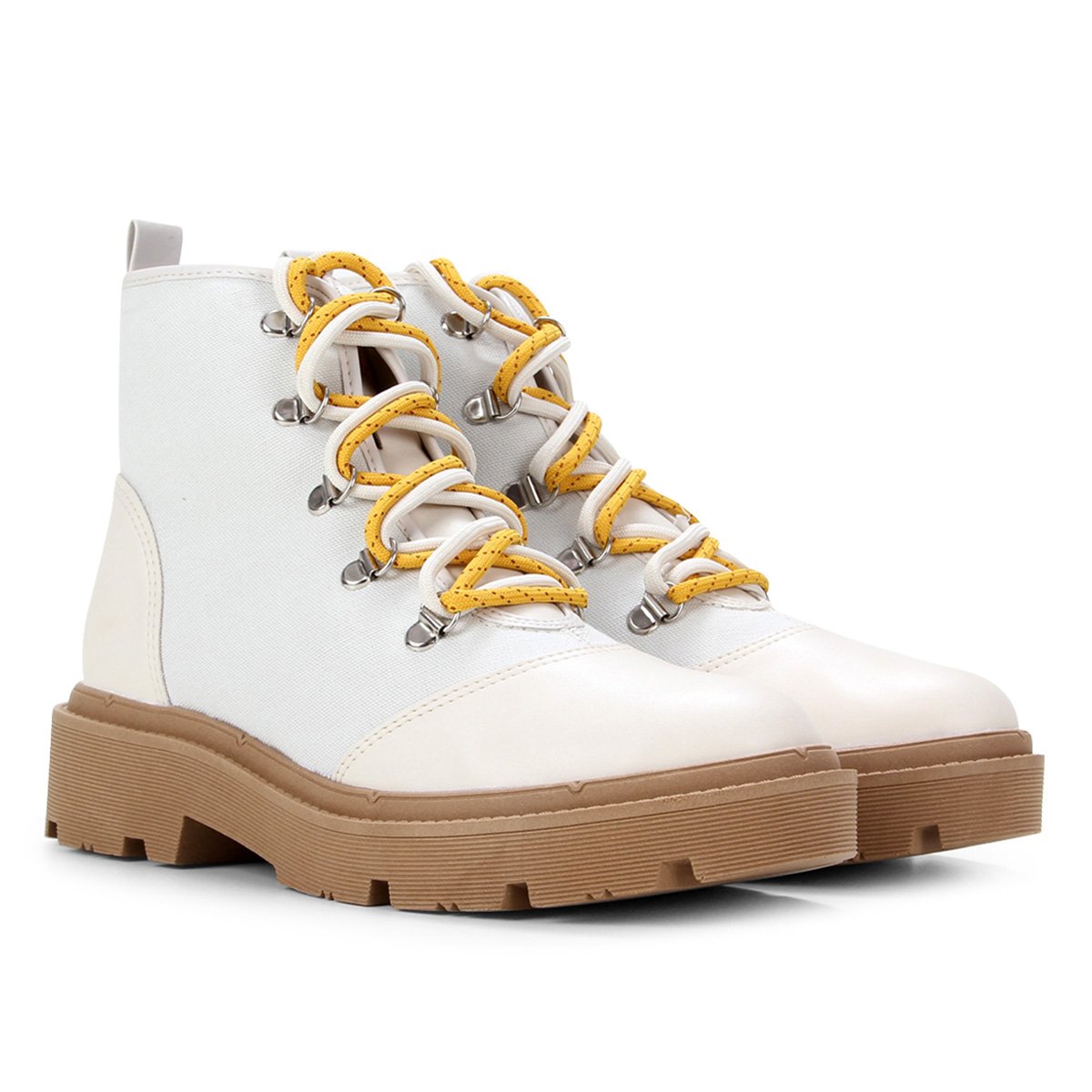 Bota Coturno Beira Rio Tratorada Feminina - Branco Menor preço em Bota Coturno Beira Rio Tratorada Feminina - Branco