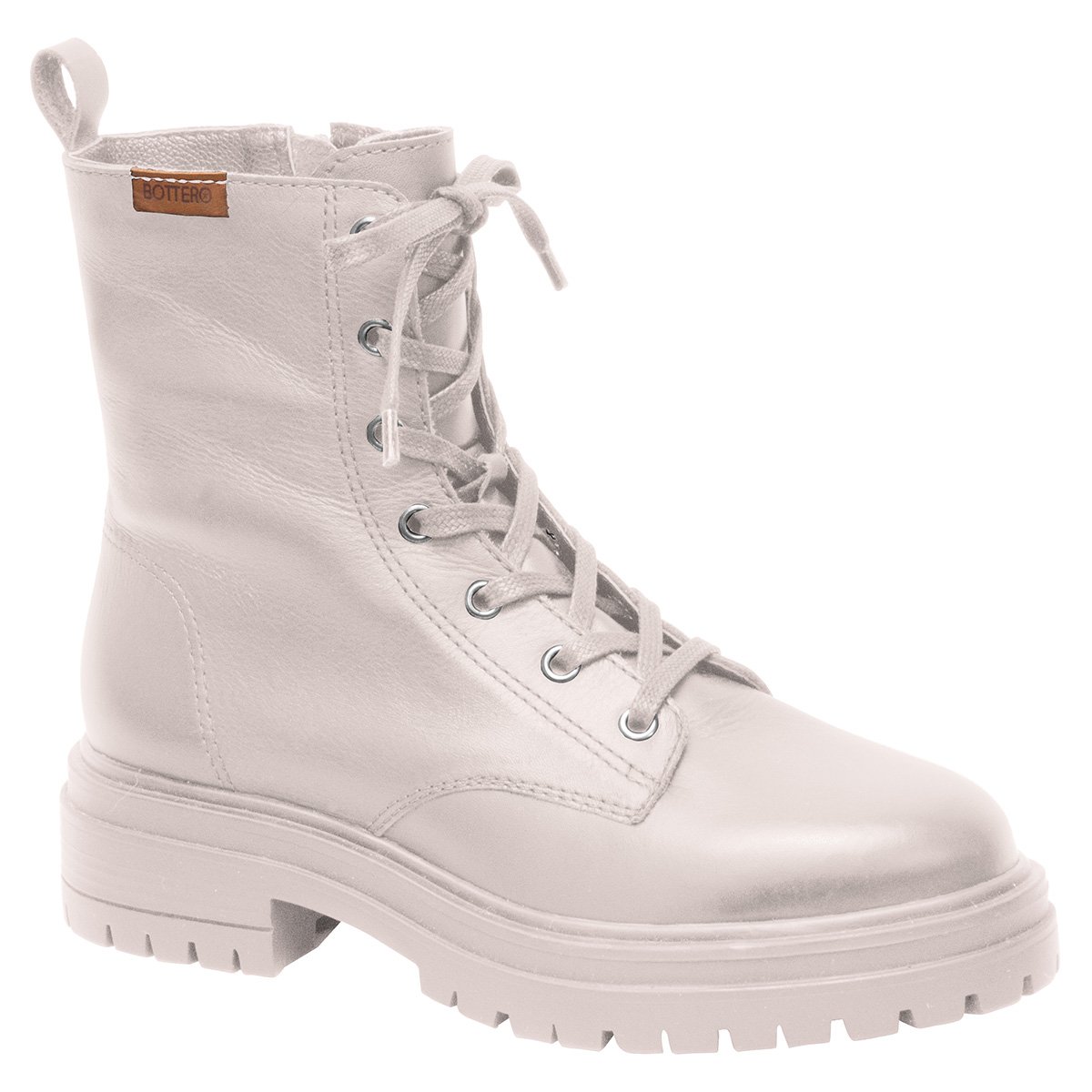 Bota Coturno Bottero Couro Tratorada Feminina - Off White Menor preço em Bota Coturno Bottero Couro Tratorada Feminina - Off White