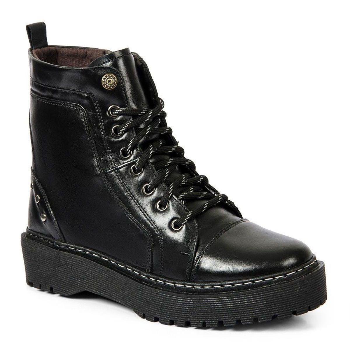 Bota Coturno Calçadonet Tratorado Couro Feminino - Preto | Zattini