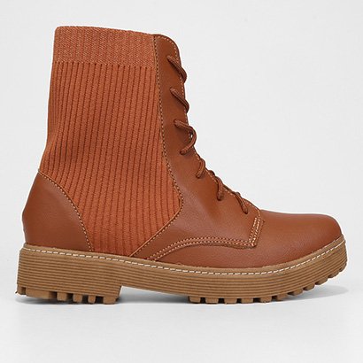 Bota Coturno Cano Curto Look Fashion Knit Feminina - Feminino
