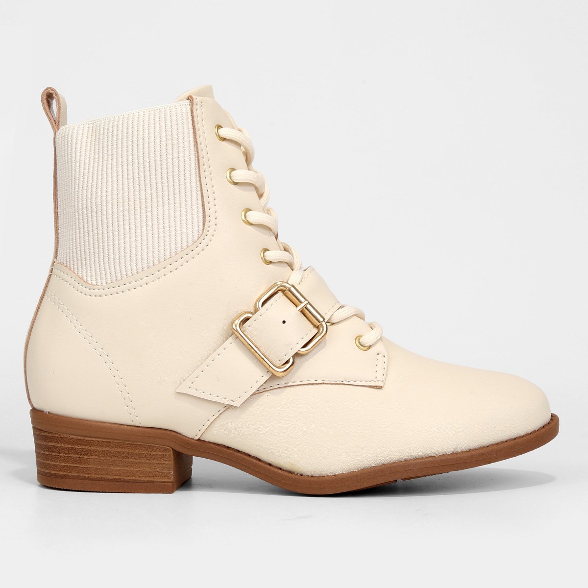 Bota Coturno Cano Curto Modare Fivela Feminina - Off White Menor preço em Bota Coturno Cano Curto Modare Fivela Feminina - Off White