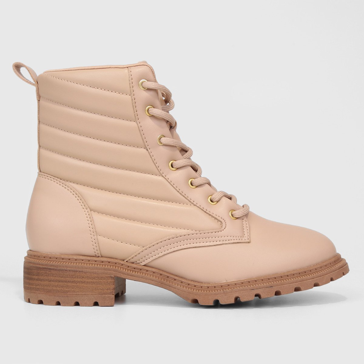 Bota Coturno Cano Curto Modare Matelassê Tratorado Feminina - Bege Menor preço em Bota Coturno Cano Curto Modare Matelassê Tratorado Feminina - Bege