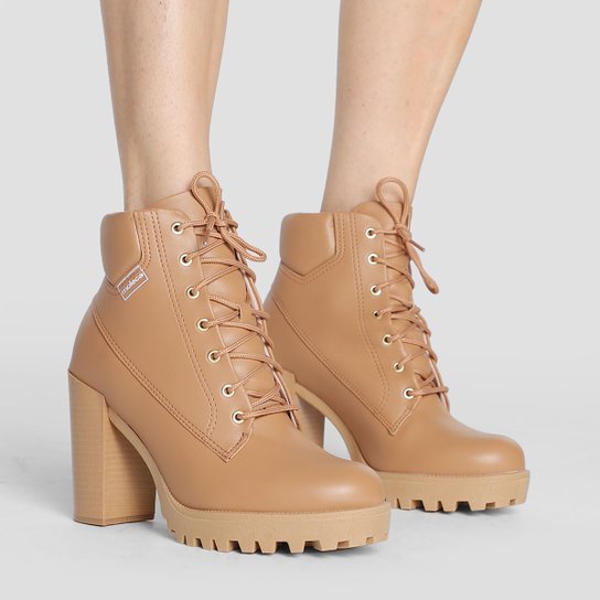 Bota Coturno Cano Curto Moleca Salto Bloco Tratorada Feminina