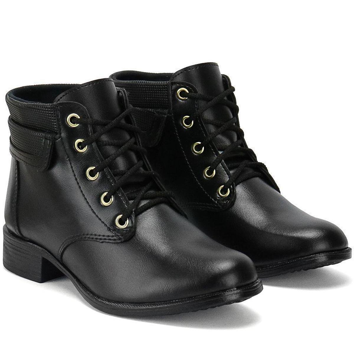 Bota Coturno Cano Curto SapatoFran com Amarração Feminina - Preto Menor preço em Bota Coturno Cano Curto SapatoFran com Amarração Feminina - Preto