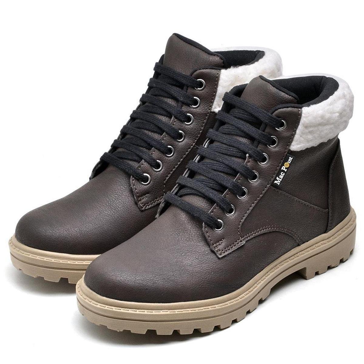 Bota Coturno Cano Curto Unissex Detalhe Lã Sola Borracha Costurado - Café Menor preço em Bota Coturno Cano Curto Unissex Detalhe Lã Sola Borracha Costurado - Café