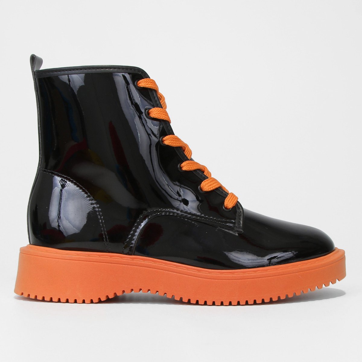 Bota Coturno Cano Médio Moleca Básica Feminina - Preto+Laranja Menor preço em Bota Coturno Cano Médio Moleca Básica Feminina - Preto+Laranja