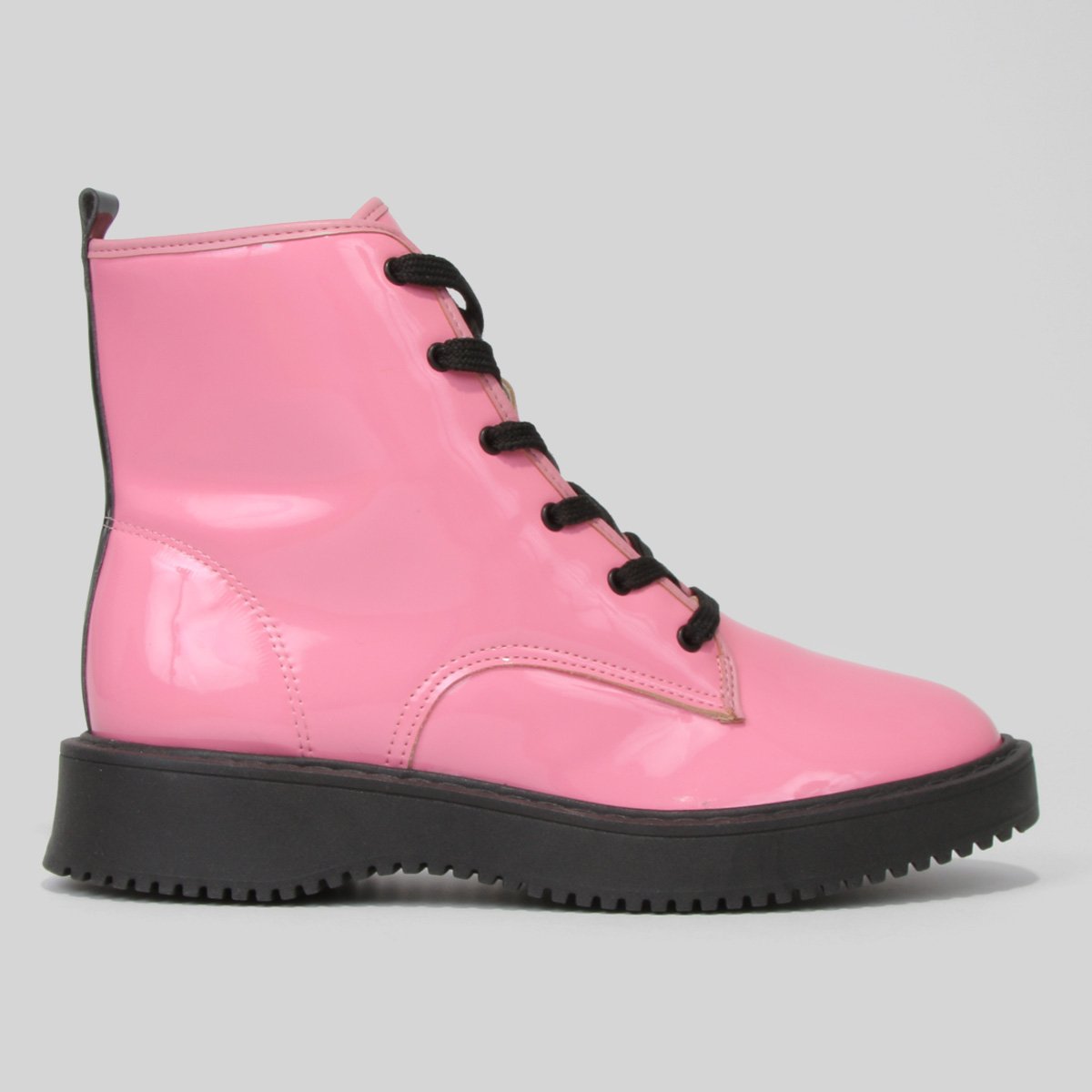 Bota Coturno Cano Médio Moleca Básica Feminina - Rosa+Preto Menor preço em Bota Coturno Cano Médio Moleca Básica Feminina - Rosa+Preto