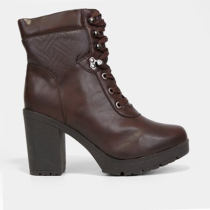 Bota Coturno Cano Médio Mooncity Salto Bloco Tratorado Feminina - Feminino