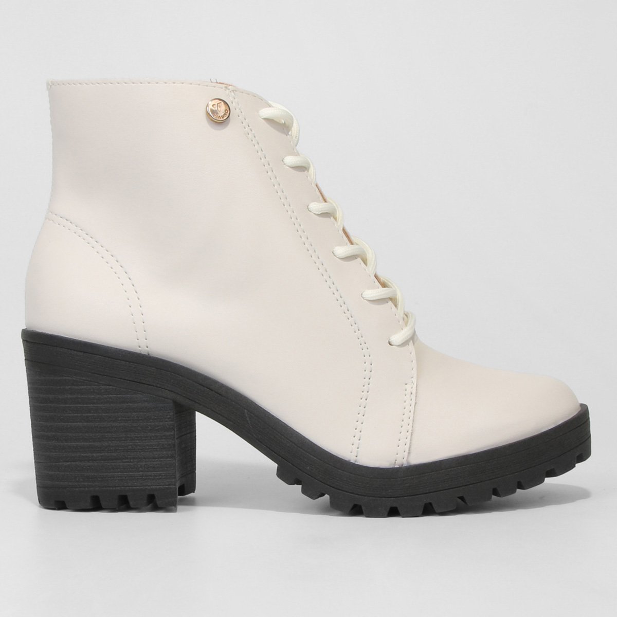 Bota Coturno Cano Médio Via Uno Tratorada Feminina - Off White Menor preço em Bota Coturno Cano Médio Via Uno Tratorada Feminina - Off White