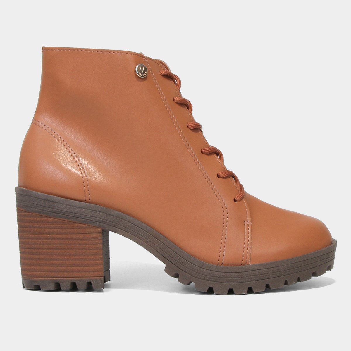 Bota Coturno Cano Médio Via Uno Tratorada Feminina - Caramelo Menor preço em Bota Coturno Cano Médio Via Uno Tratorada Feminina - Caramelo