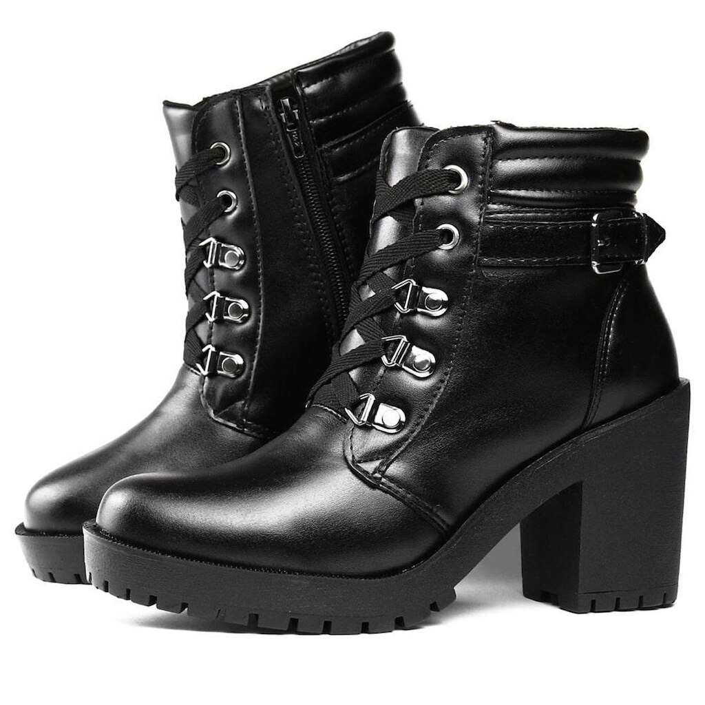 Bota Coturno Casual com Salto Bloco Feminina Tratorada Blogueira