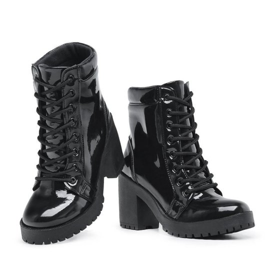 Bota Coturno Casual Feminina Verniz Tratorada Macia Moderna Zattini