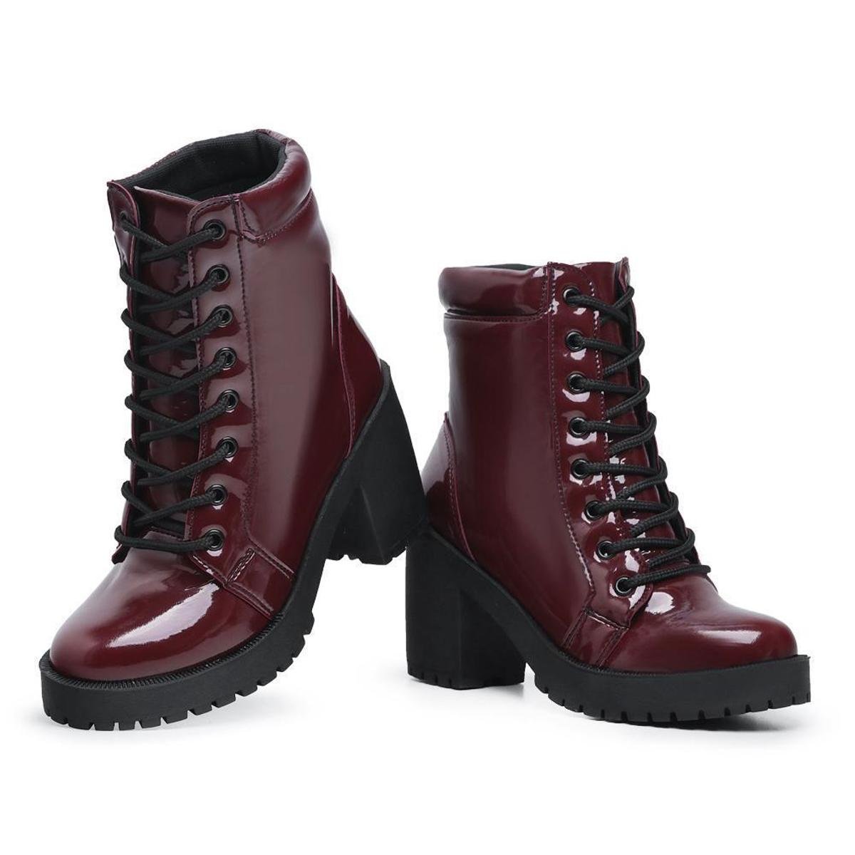 Zattini Bota Coturno Casual Feminina Tratorada Verniz Coturno