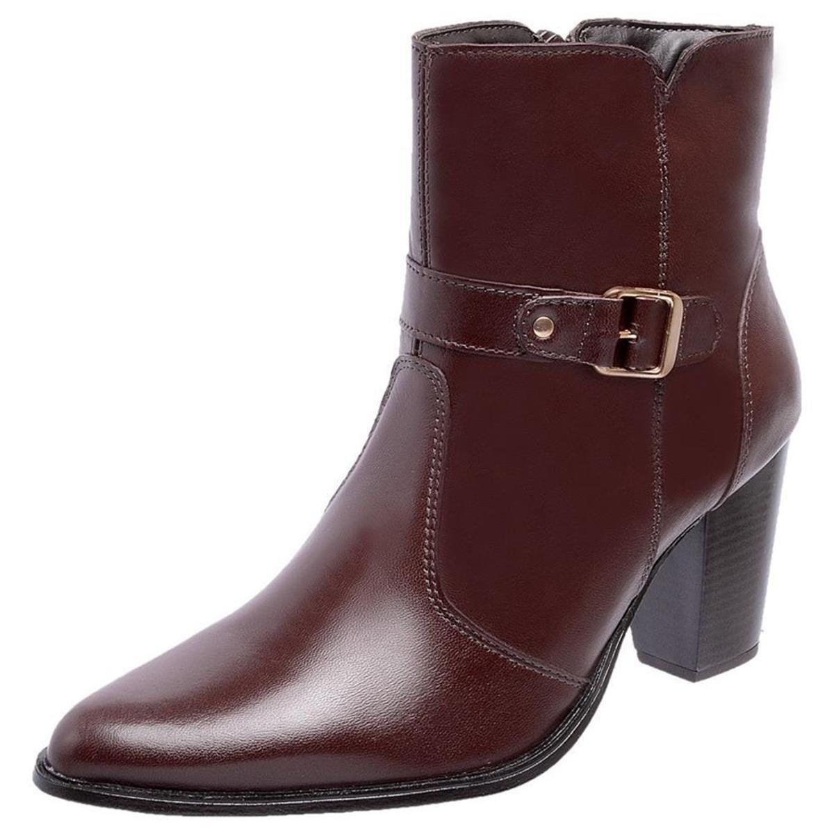 Bota Coturno Casual Miuzzi Couro Bico Fino Feminina Dia Dia - Café Menor preço em Bota Coturno Casual Miuzzi Couro Bico Fino Feminina Dia Dia - Café