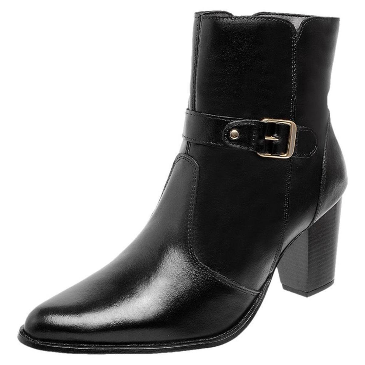 Bota Coturno Casual Miuzzi Couro Bico Fino Feminina Dia Dia - Preto Menor preço em Bota Coturno Casual Miuzzi Couro Bico Fino Feminina Dia Dia - Preto