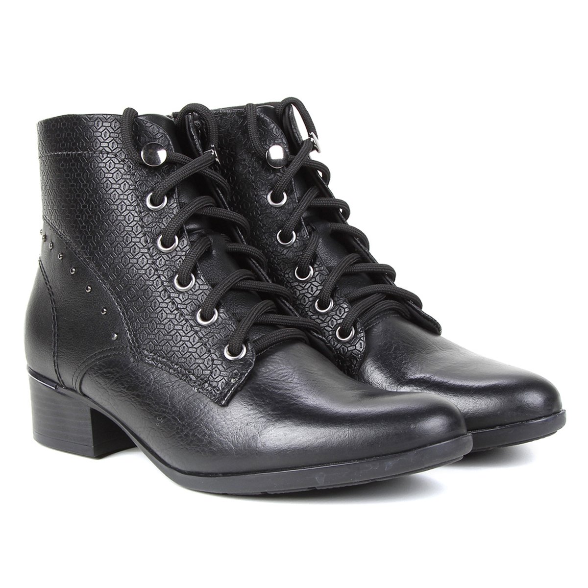 Bota Coturno Comfortflex Com Aplicação de Metal Feminina - Preto Menor preço em Bota Coturno Comfortflex Com Aplicação de Metal Feminina - Preto