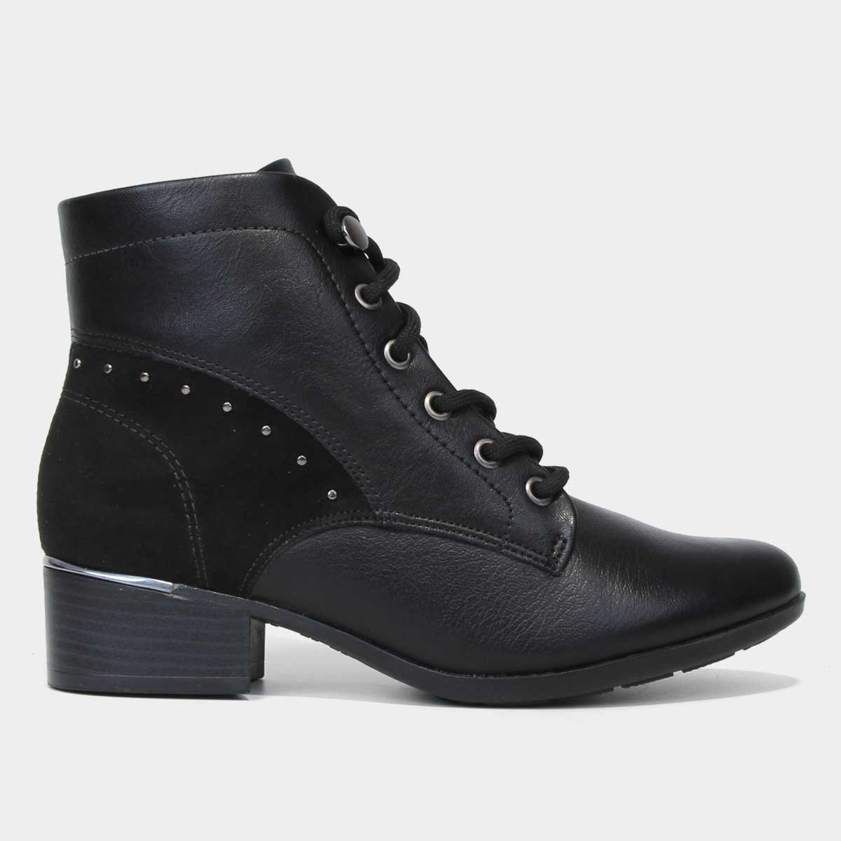 Bota Coturno Comfortflex Com Aplicação de Metal Feminina - Preto+Chumbo é boa?
