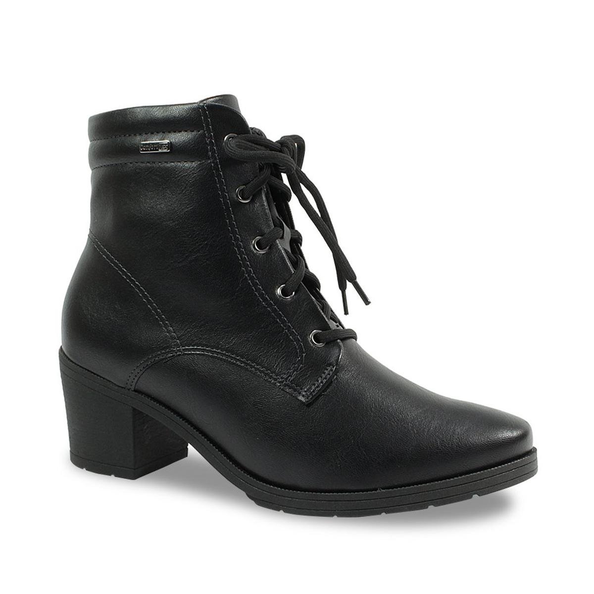 Bota Coturno Comfortflex Salto Curto Feminina - Preto Menor preço em Bota Coturno Comfortflex Salto Curto Feminina - Preto