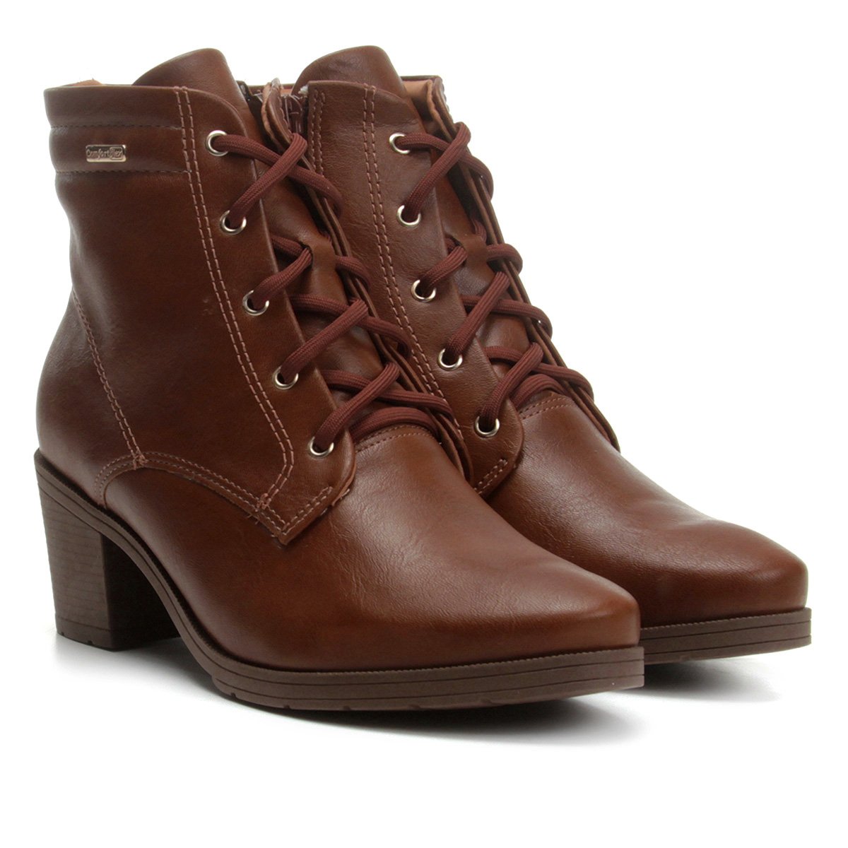 Bota Coturno Comfortflex Salto Curto Feminina - Caramelo Menor preço em Bota Coturno Comfortflex Salto Curto Feminina - Caramelo