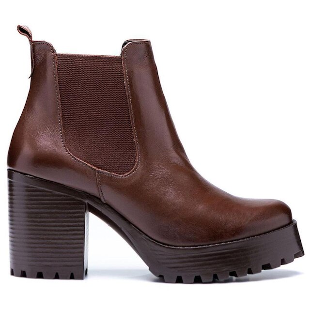 Bota Coturno Couro Feminino Elástico Moda Elegante Calce Fácil Salto Alto Tratorado