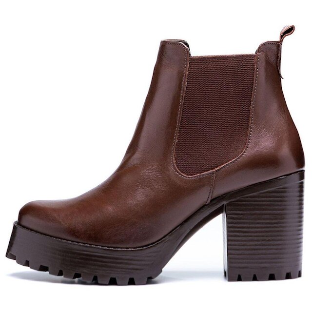 Bota Coturno Couro Feminino Elástico Moda Elegante Calce Fácil Salto Alto Tratorado