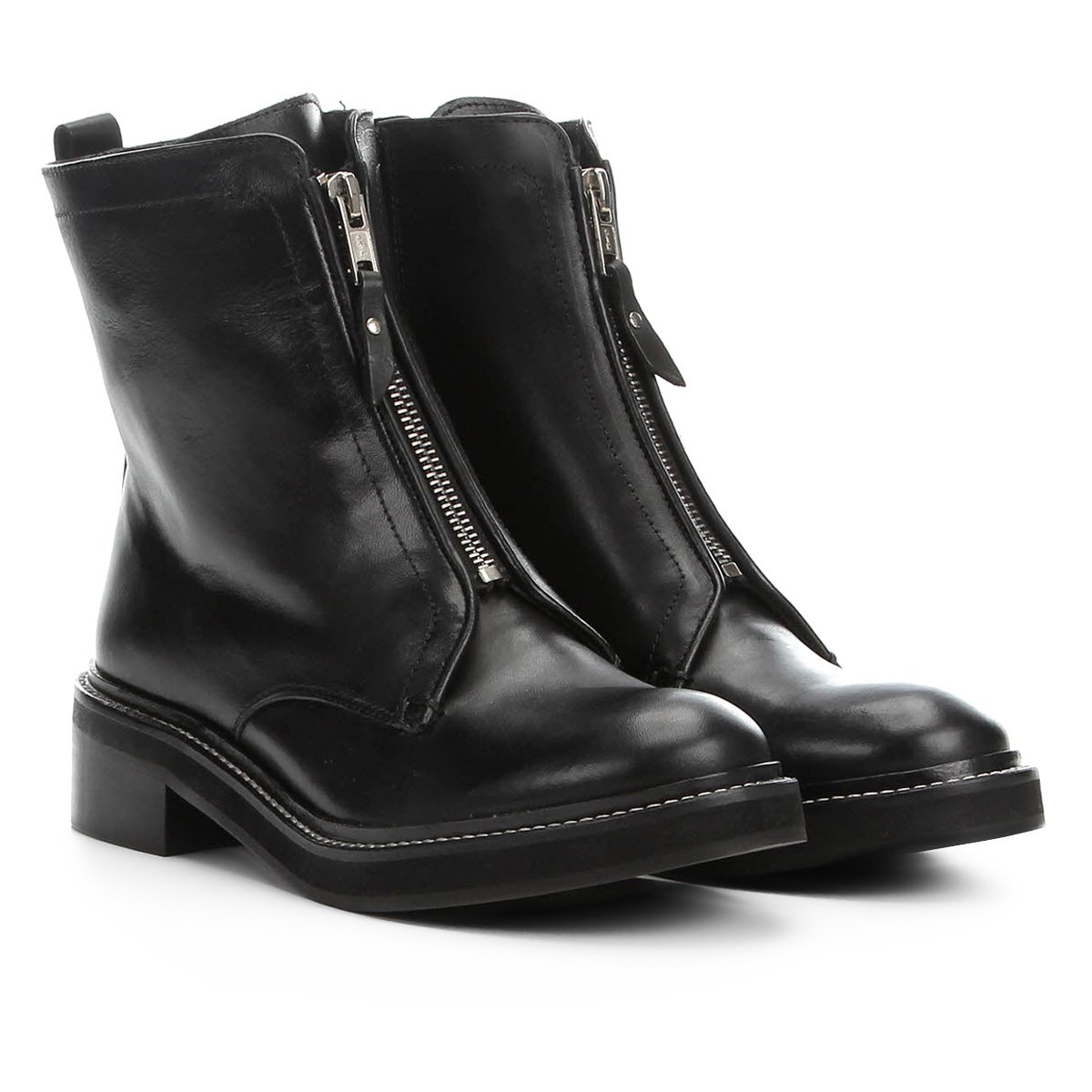 Bota Coturno Couro Santa Lolla Zíper Frontal Feminina - Preto Menor preço em Bota Coturno Couro Santa Lolla Zíper Frontal Feminina - Preto