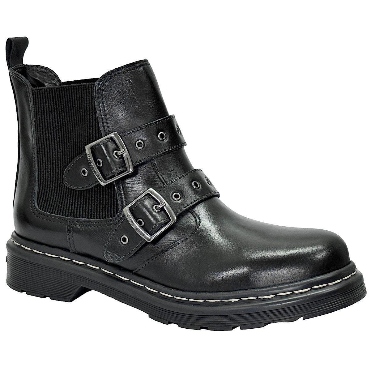 Bota Coturno Cravo e Canela Janis Couro Fivelas 1224CC Preto