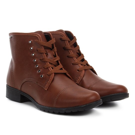 Bota Coturno Dakota Tachas Listras Feminina - Caramelo