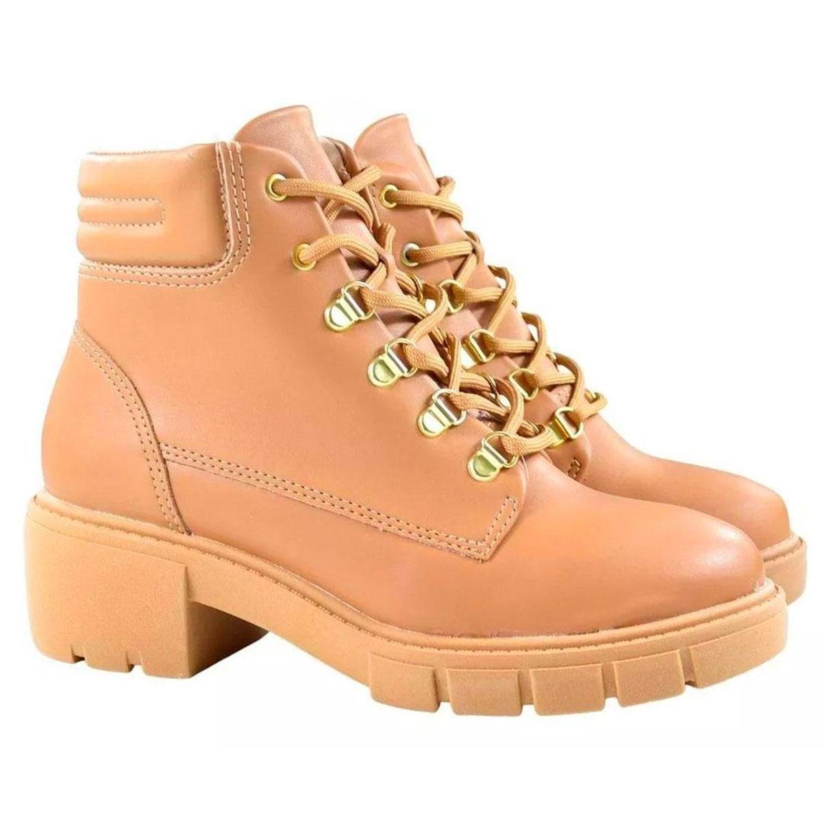 Bota Coturno Feminina Beira Rio Tratorada Cano Médio Bege Zattini