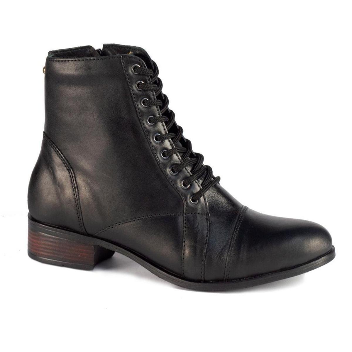 Bota Coturno Feminina Cano Curto Couro Lari 10027 Preta Menor preço em Bota Coturno Feminina Cano Curto Couro Lari 10027 Preta
