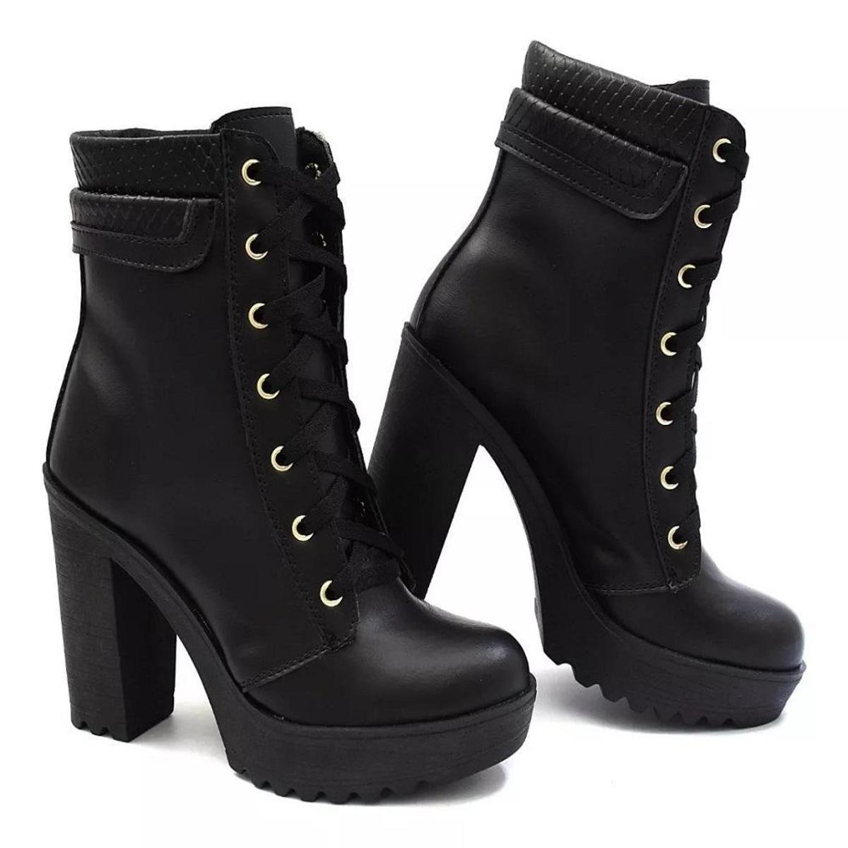 Bota Salto Alto Sapato Bota Feminino Preto Bota Coturno Feminina