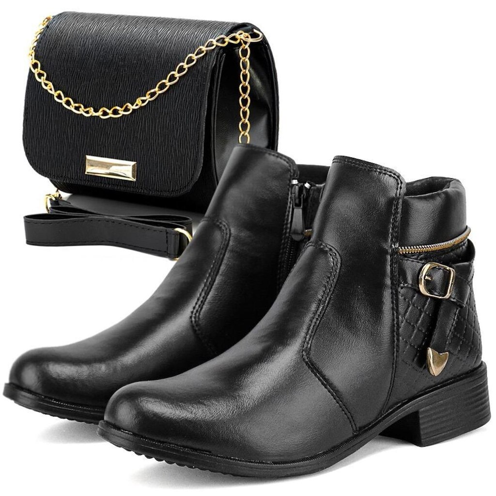 Bota coturno feminina country chelsea e bolsa transversal