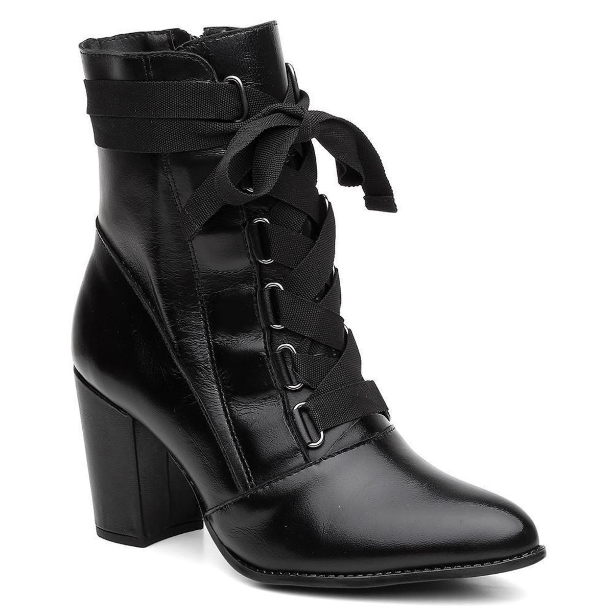 Bota Coturno Feminina Couro Cadarço Salto Médio Dia a Dia Menor preço em Bota Coturno Feminina Couro Cadarço Salto Médio Dia a Dia