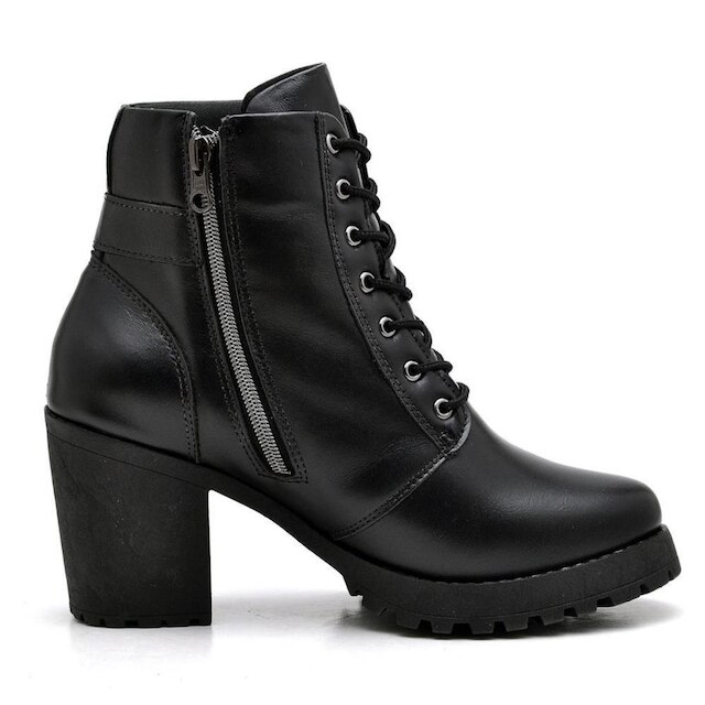 Bota Coturno Feminina Couro Cano Médio Tratorada Moderna
