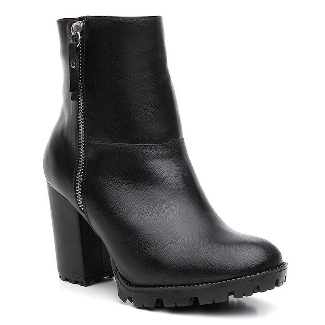 Bota Coturno Feminina Couro Zíper Cano Médio Lisa Casual