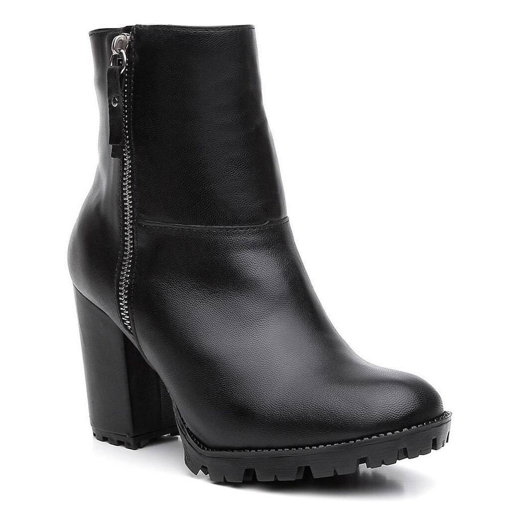 Bota Coturno Feminina Couro Zíper Cano Médio Lisa Casual