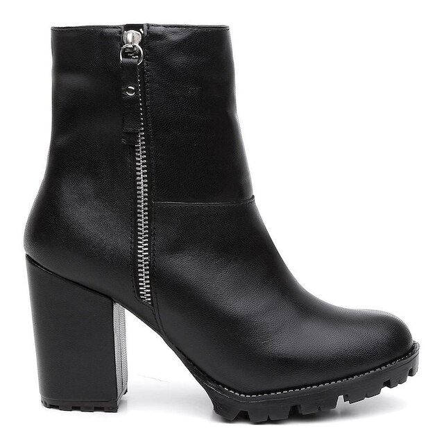 Bota Coturno Feminina Couro Zíper Cano Médio Lisa Casual
