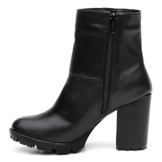 Bota Coturno Feminina Couro Zíper Cano Médio Lisa Casual
