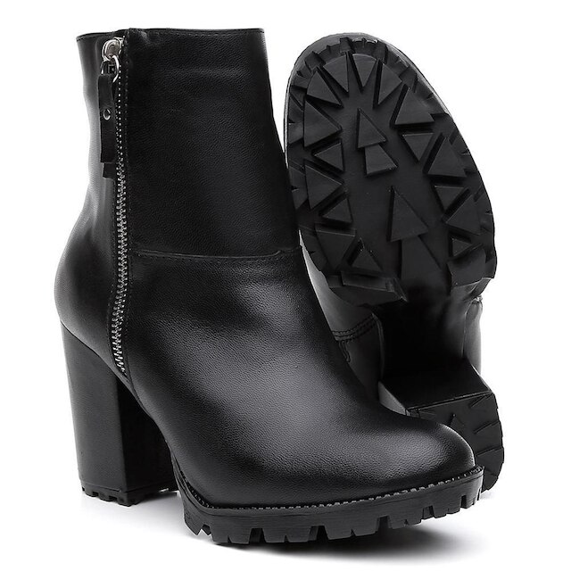 Bota Coturno Feminina Couro Zíper Cano Médio Lisa Casual